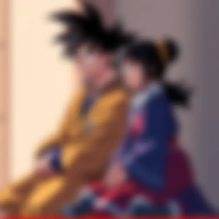 Goku and Chi-Chi sitting side by side, looking thoughtful as they reflect on their lives at 79 years old.