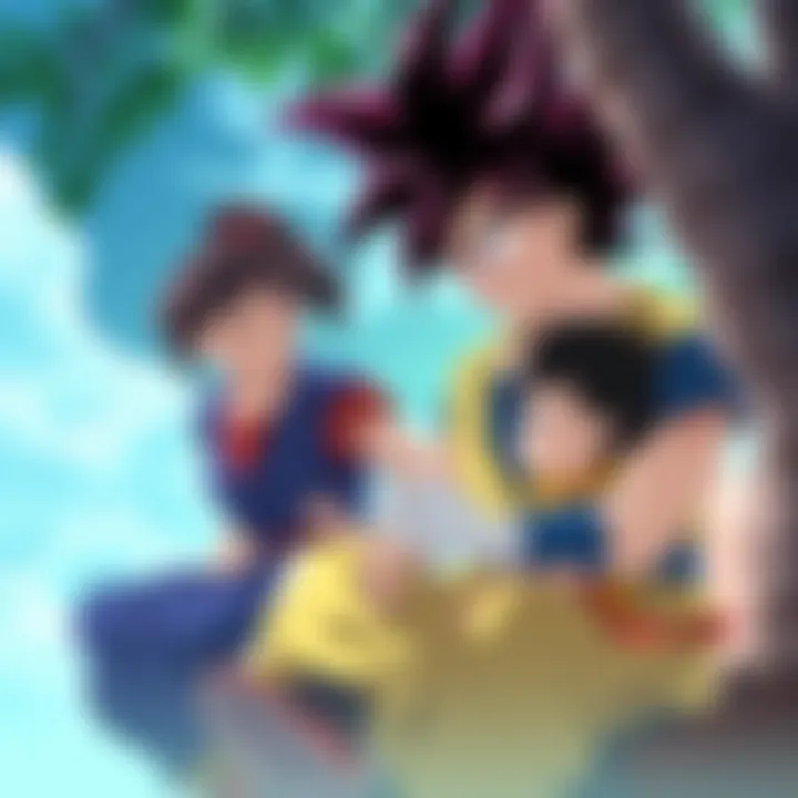 Goku spending quality time with Chi-Chi and Gohan in a peaceful setting before the Cell Games.