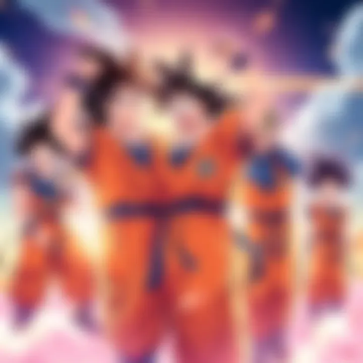 Goku and his allies celebrating a victory together, showcasing teamwork in the Dragon Ball series