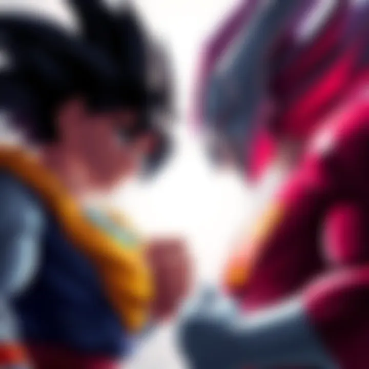 Goku and Frieza in an intense battle pose, showcasing their rivalry and energy as they prepare for a fight, similar to Superman and Lex Luthor's conflicts.