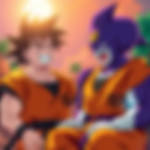 Goku and Frieza share a light moment while filming the Namek saga, smiling and enjoying each other's company.