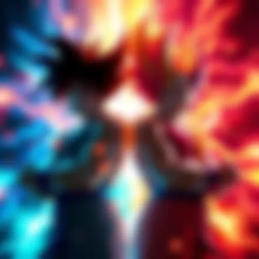Goku and Frieza fused together as Frieku, ready for battle against Jiren, with glowing energy surrounding them.
