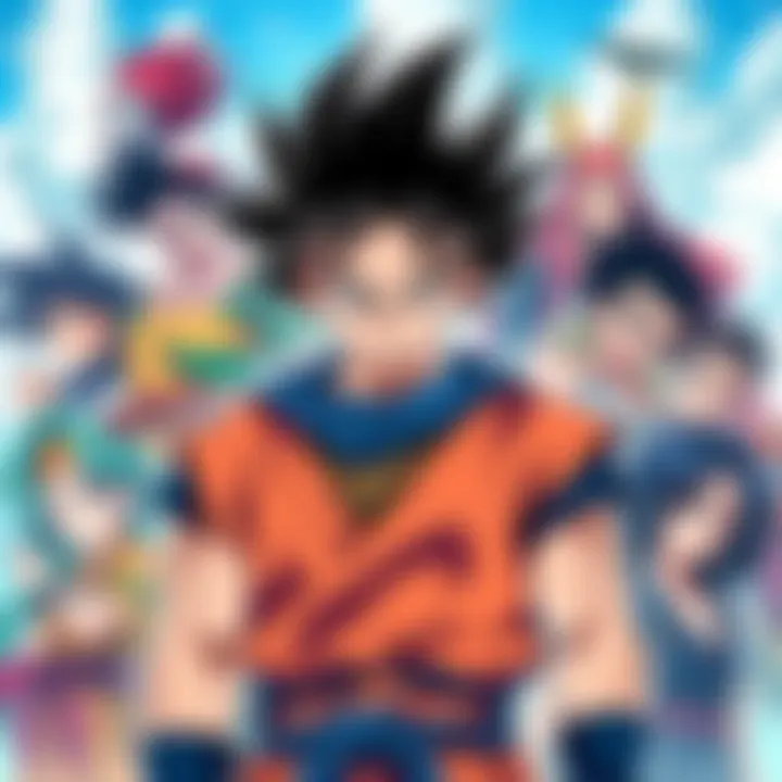 Goku surrounded by various famous anime characters, showcasing their distinct styles and popularity in pop culture.