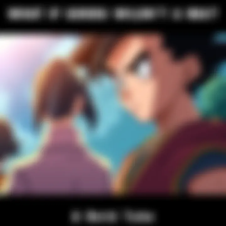 Goku with a serious expression, looking away from Mai who appears sad. They are in a dramatic setting, hinting at a conflict between them.
