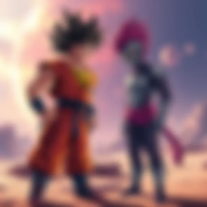 Goku confronting Krillin on Namek Goku stands in a tense stance facing Krillin on the alien planet Namek, both showing strong emotions.