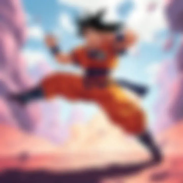 Goku from Dragon Ball stretches his legs in a dynamic pose, showing off his athleticism and readiness for action.