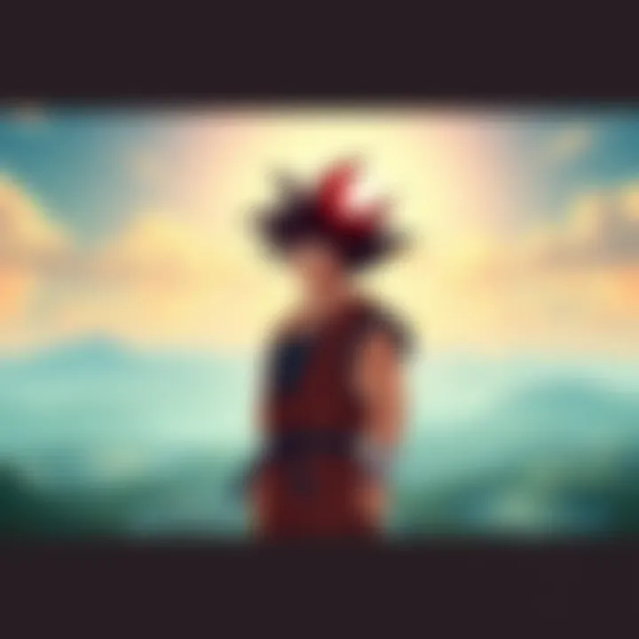 Goku stands in a serene landscape, reflecting on his past and the decisions that shaped him as a hero, with a thoughtful expression.