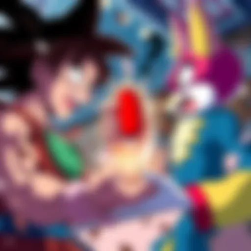 Goku handing a Senzu Bean to Cell while Rigby gambles with his friends' souls over a ball