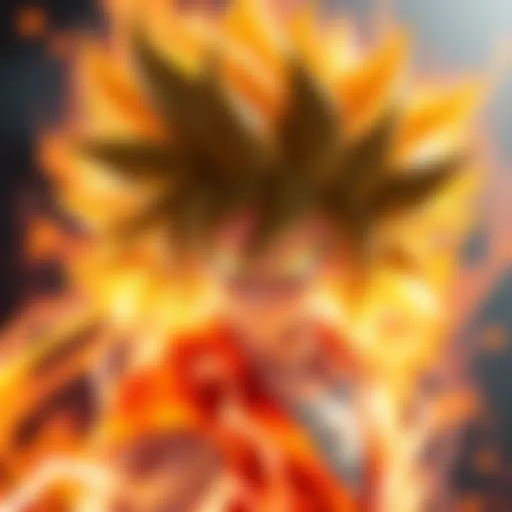 Goku transforming into Super Saiyan 3 Goku with long, spiky golden hair in Super Saiyan 3 form, surrounded by energy aura