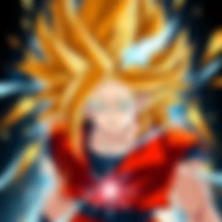 Goku with long spiky hair in his Super Saiyan 3 form, showcasing energy aura and intense expression