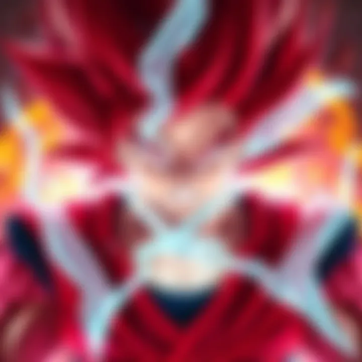 Goku transformed into Super Saiyan 4, showcasing his red fur and fierce expression, ready for battle.