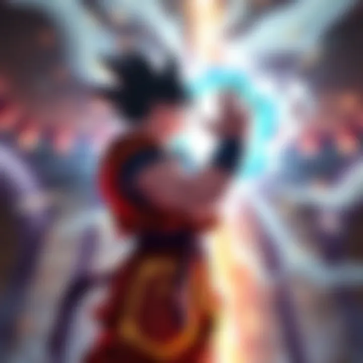 Goku stands ready with his hand raised, energy swirling around him, as he prepares to teleport Gohan after the second wish