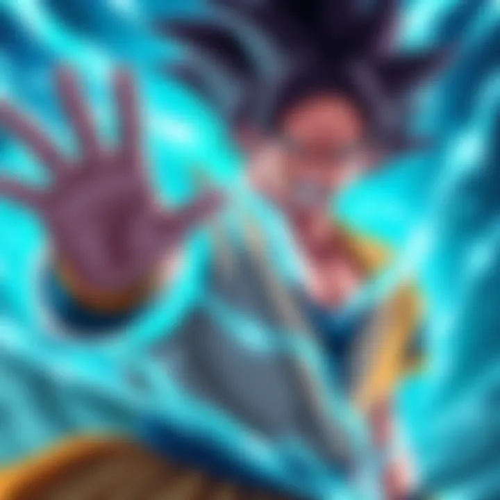 Goku demonstrating Ultra Ego transformation with a fierce expression and glowing aura