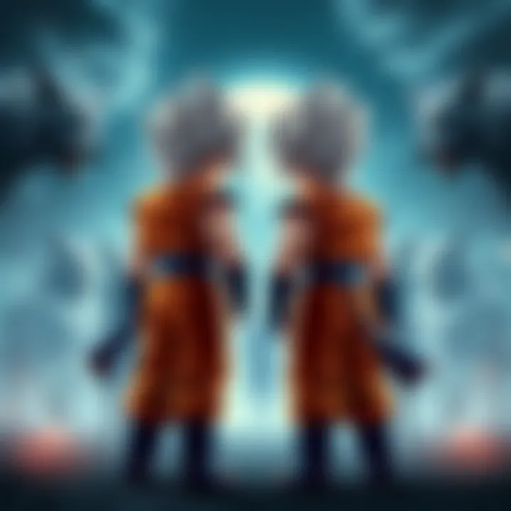 AGL Vegeta and Goku stand ready, facing a pack of Silver Wolves, showcasing their fighter stance and energy aura