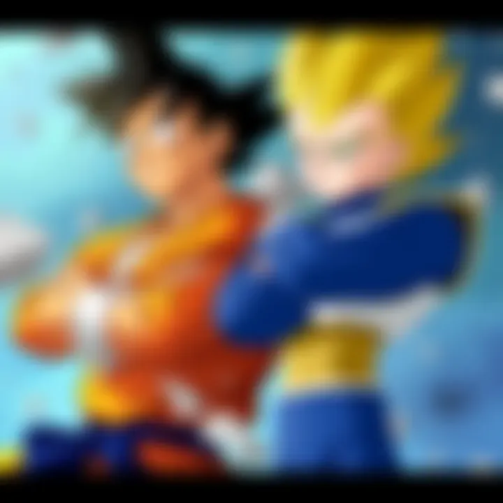 Goku smiling and Vegeta crossing his arms, representing friendship and rivalry in a playful context.