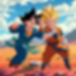 Goku Jr. and Vegeta Jr. training together in a colorful landscape, showcasing their fighting spirit and potential futures in a new series.