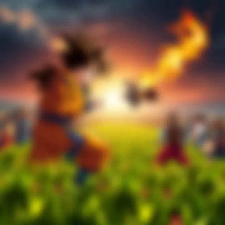 Super Saiyan 1 Goku faces off against a massive crowd of farmers in a field setting, showcasing a humorous power struggle.