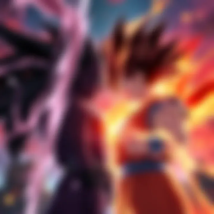 A fanart showing Goku with a shining aura facing Goku Black with dark energy, both ready to battle.