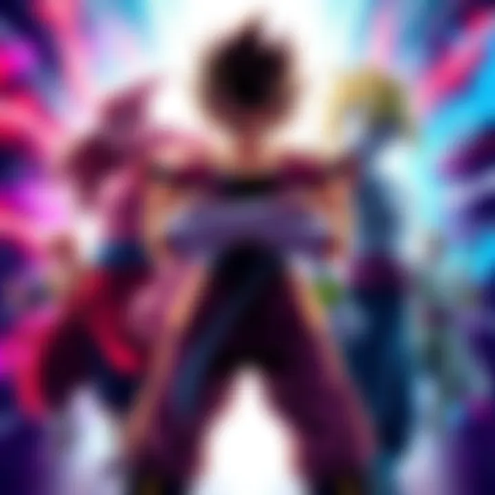 Goku stands in a fighting stance facing Jojo characters ready for battle, showcasing their distinct styles and powers.