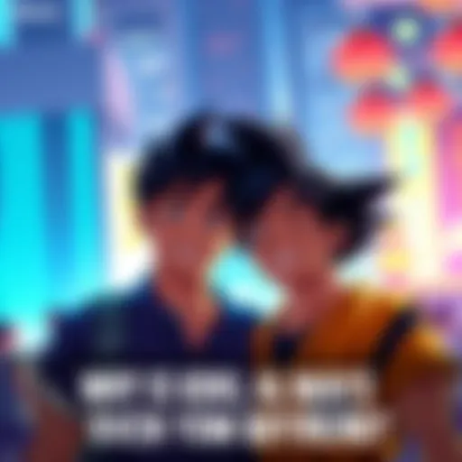 Goku and his boyfriend smiling together in a friendly pose, showcasing their bond in a vibrant setting.