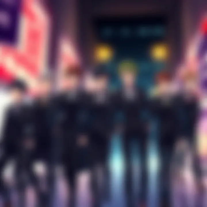 Group of characters from the Generation of Miracles wearing stylish black suits, showcasing their unique fashion styles.