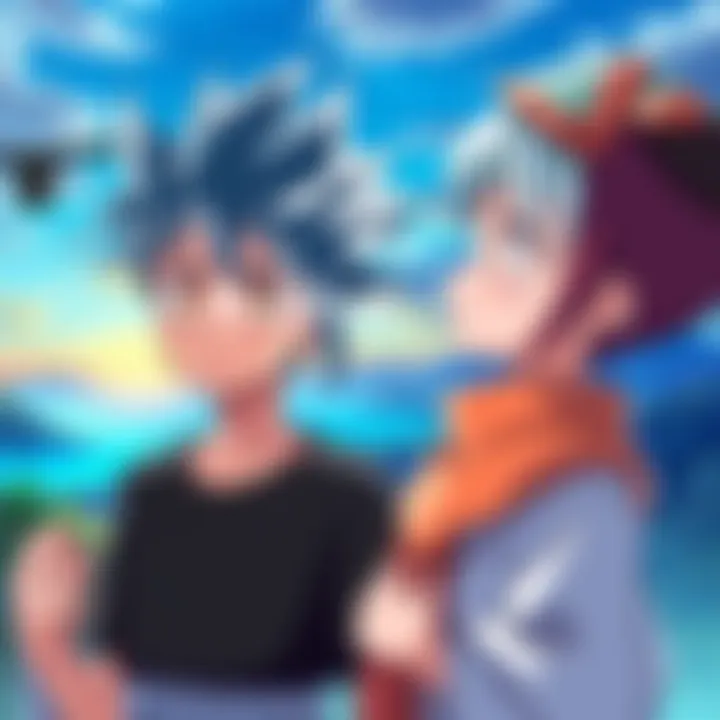 Gon and Killua share a heartfelt goodbye, both looking emotional with tears in their eyes, surrounded by a scenic backdrop that reflects their journey together.
