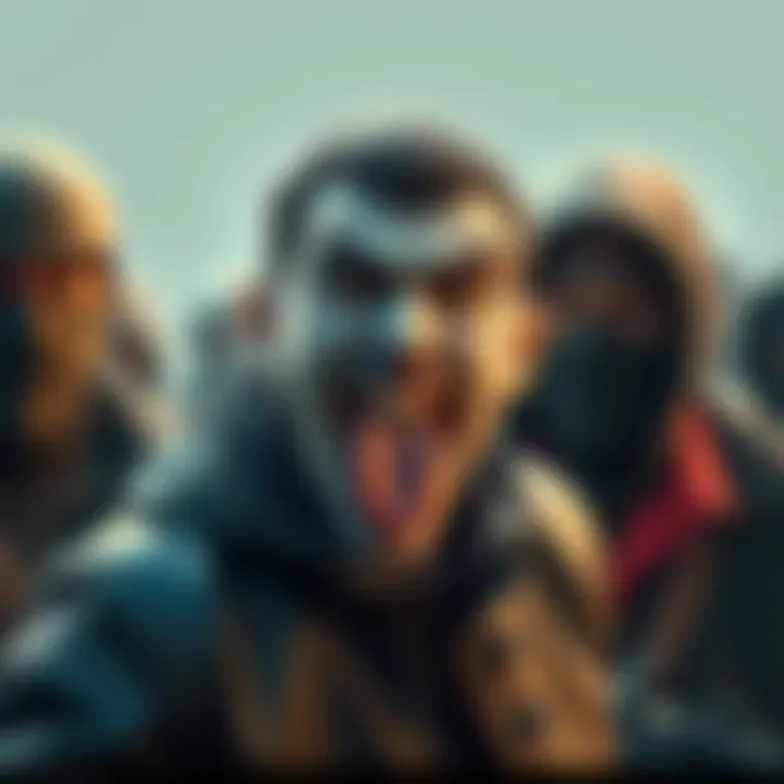 Gon defiantly sticks his tongue out at a group of intimidating criminals, showcasing his fearless attitude in a tense moment.