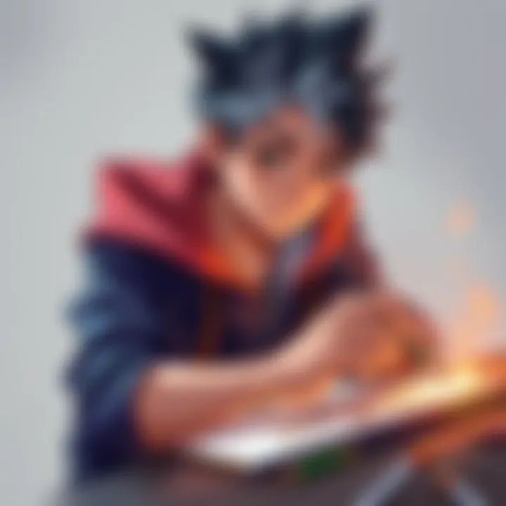 An artist sketching Gon, focusing on character details and styles
