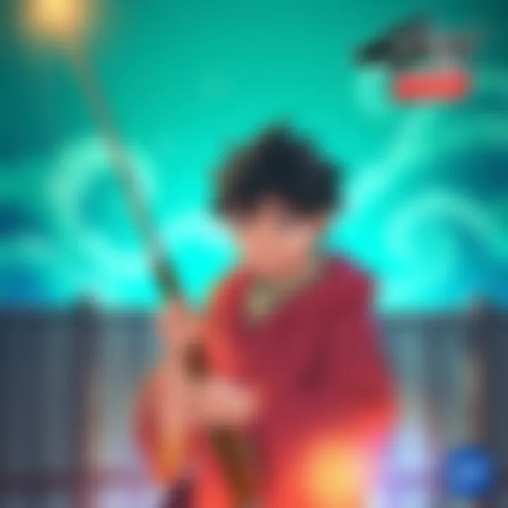 Gon, a young character, looks disappointed holding a fishing rod that he no longer uses in the series. The scene shows his longing for the fishing skills he has left behind.
