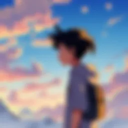 Gon with Mito A young boy standing beside a woman, both looking thoughtfully at the horizon, symbolizing family and identity.