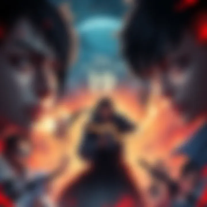 Illustration of key characters from Gonron Egg Chapter 19, showing intense expressions and a backdrop of conflict.