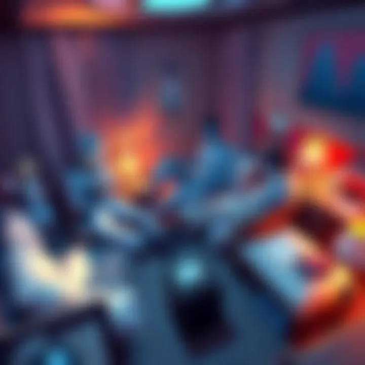Gon and his friends enjoying a comfortable room with beds, food, and books while other candidates wait outside at the tower.