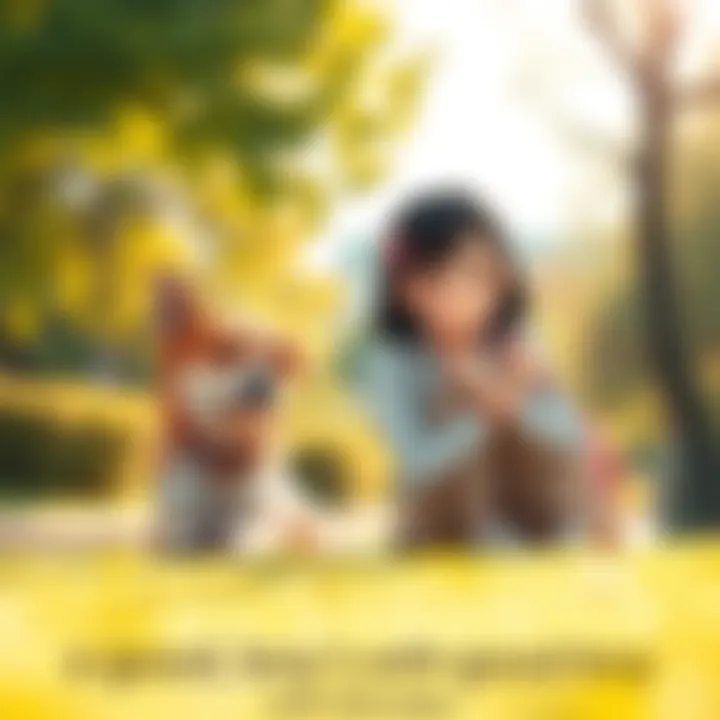 A good boy with Shinobu A loyal dog and a young girl named Shinobu enjoying a sunny day together in a park