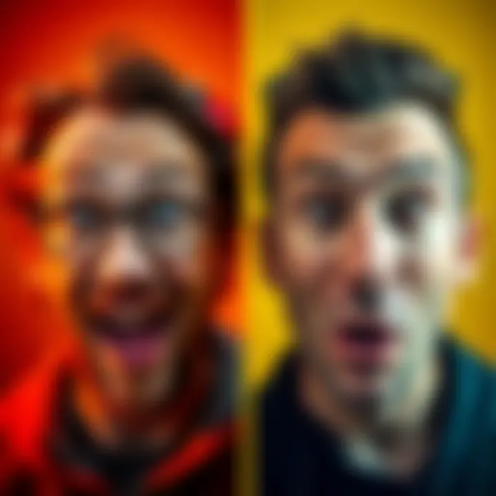 A side-by-side comparison of two people making funny goofy faces to see who looks more amusing.