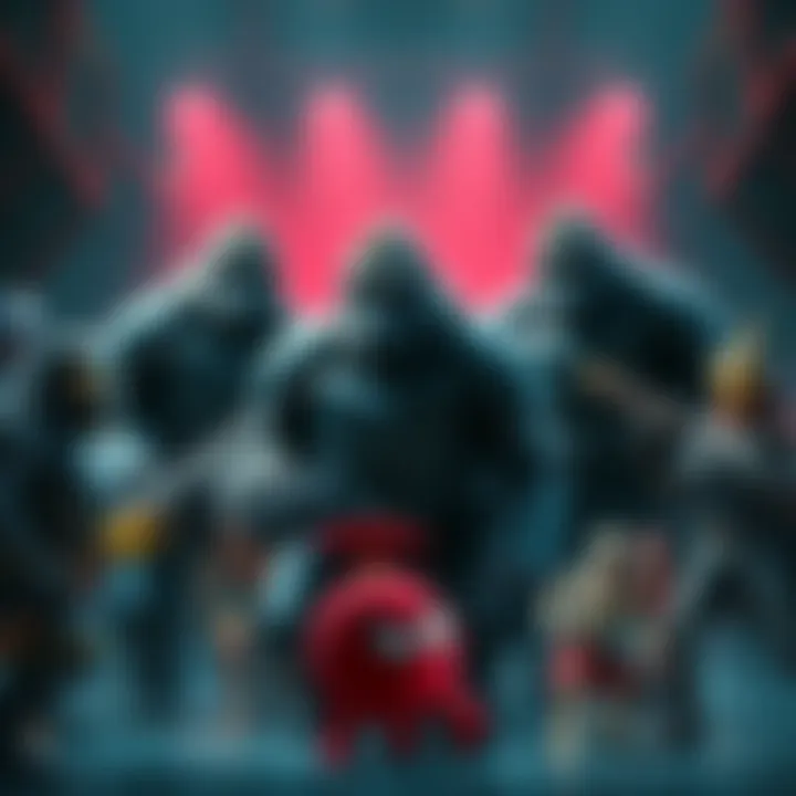 A scene depicting bulletproof gorillas in a gauntlet setting, with various pop culture characters preparing to challenge them.