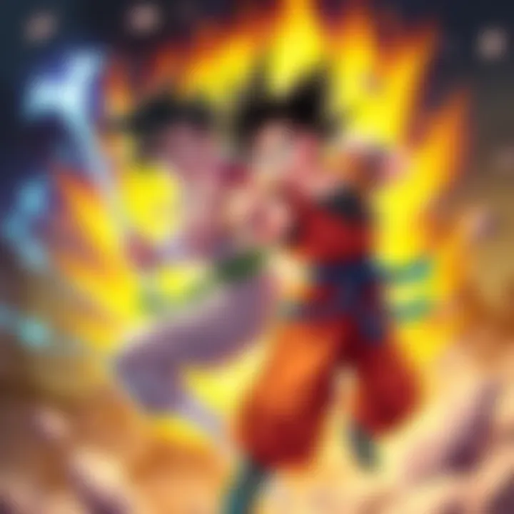 Goten and Gohan in dynamic fighting poses, showcasing their energy and determination for a battle at the Cell Games.