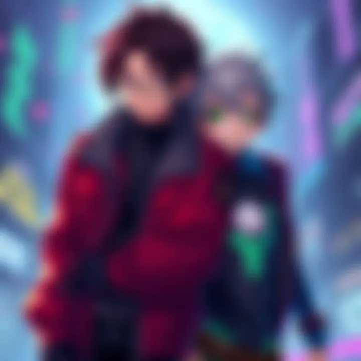 Fan art showing Goth Momo and Izuku Tennyson together, blending elements from both MHA and Ben10 universes.