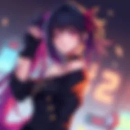 A female character inspired by Bakugo, styled in goth fashion with dark clothing and vibrant hair, striking a confident pose.