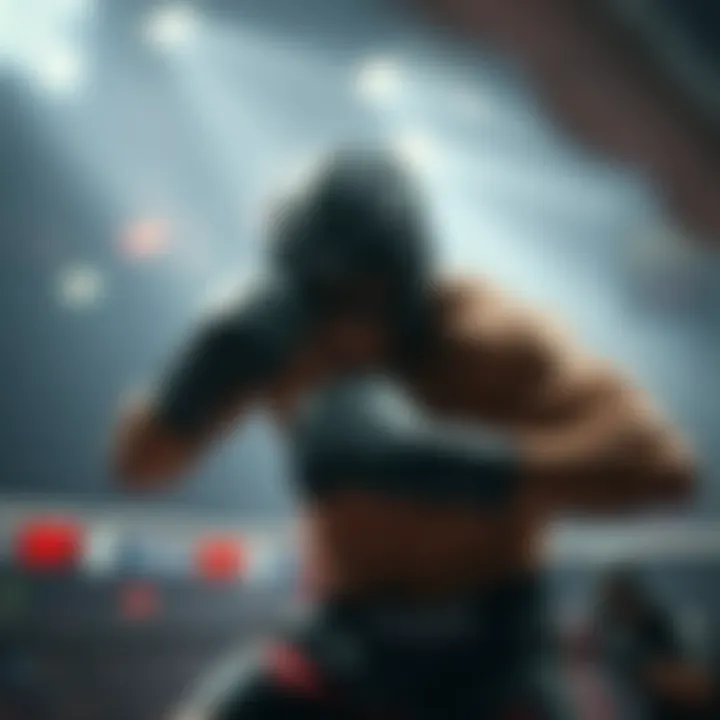 A fighter from Grand UNC engaged in an intense exchange, showing determination and focus in the ring during a high-stakes match.