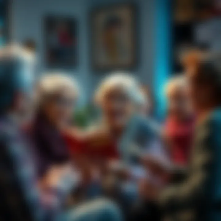 Grandma Telling Stories An elderly woman enthusiastically sharing stories with a group of people, sparking lively discussion and debate.