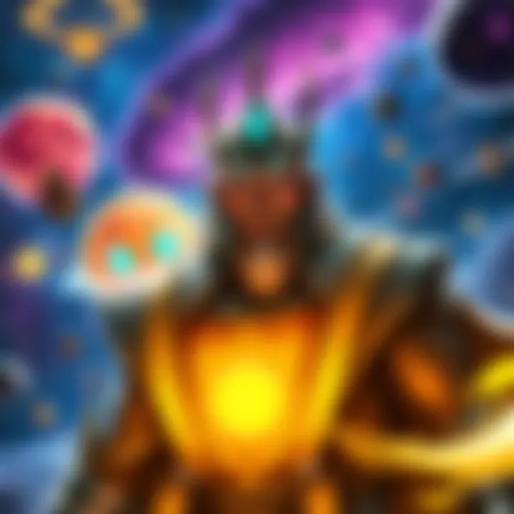 Grand Zeno overseeing the Multiverse with colorful universes around him