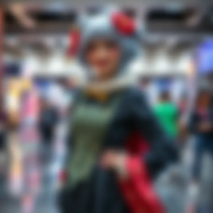 A skilled cosplayer dressed as Granny Seiko showcasing detailed costume and makeup, standing confidently at a convention