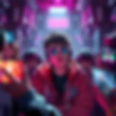 A new Vtuber surrounded by graphic designers promoting their art services on social media, showcasing their work and trying to gain commissions.