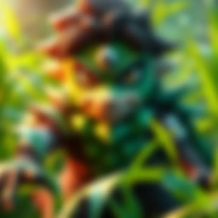 A character representing the Grass type negator, surrounded by green foliage, looking determined and ready for a challenge.