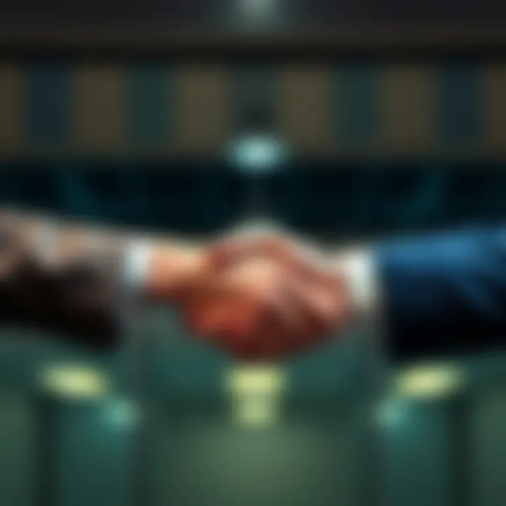 A person with a wary expression shakes hands with another person, embodying the cautious interactions with untrustworthy characters.