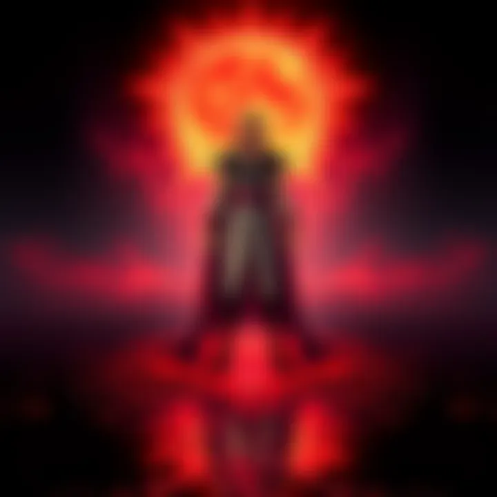 A character symbolizing Greed stands with a confident pose, surrounded by a dark background that represents conflict, reflecting on human nature in Fullmetal Alchemist.