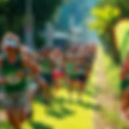 Participants at Green Runner Kaido A diverse group of excited participants running along a vibrant green path during Green Runner Kaido event