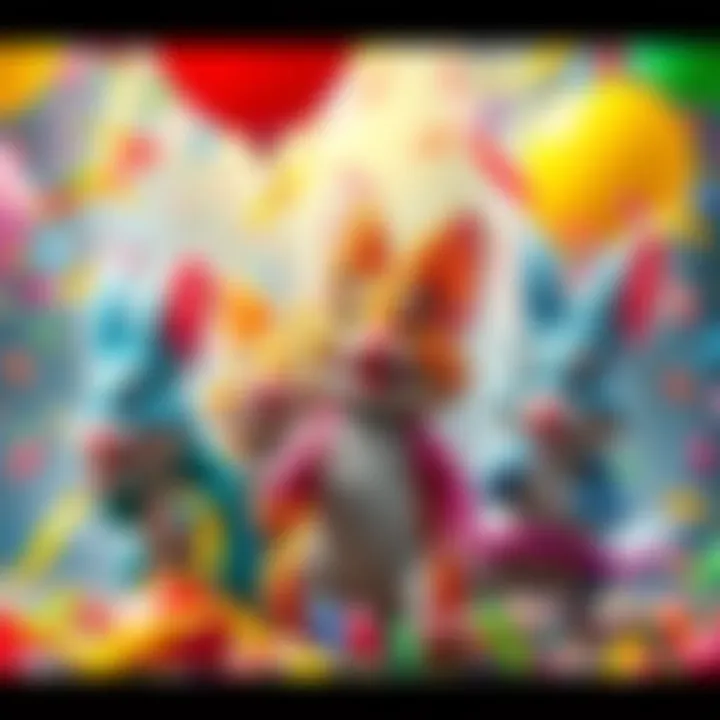 Colorful Gremurins celebrating September with confetti and balloons.