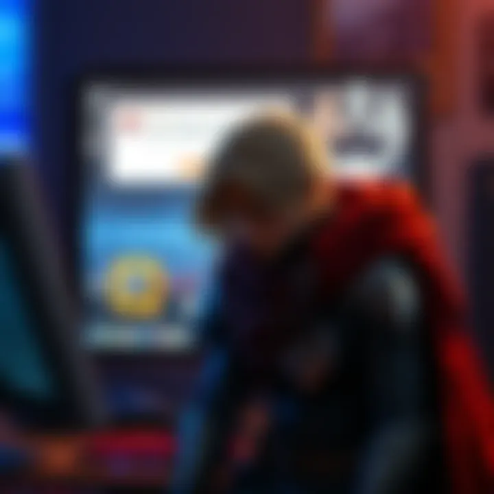 A person wearing a Griffith costume with a cape and armor, looking upset in front of a computer screen showing a removal notification, symbolizing the cosplay moderation debate.
