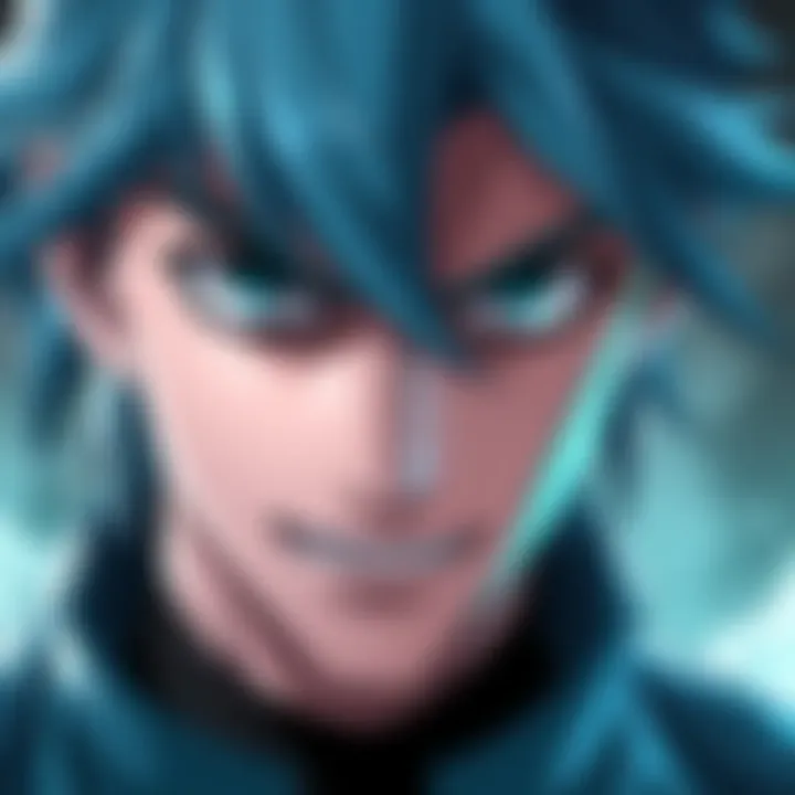 A close-up portrait of Grimmjow, showcasing his blue hair, fierce expression, and distinct features, capturing his personality as a notable anime character.
